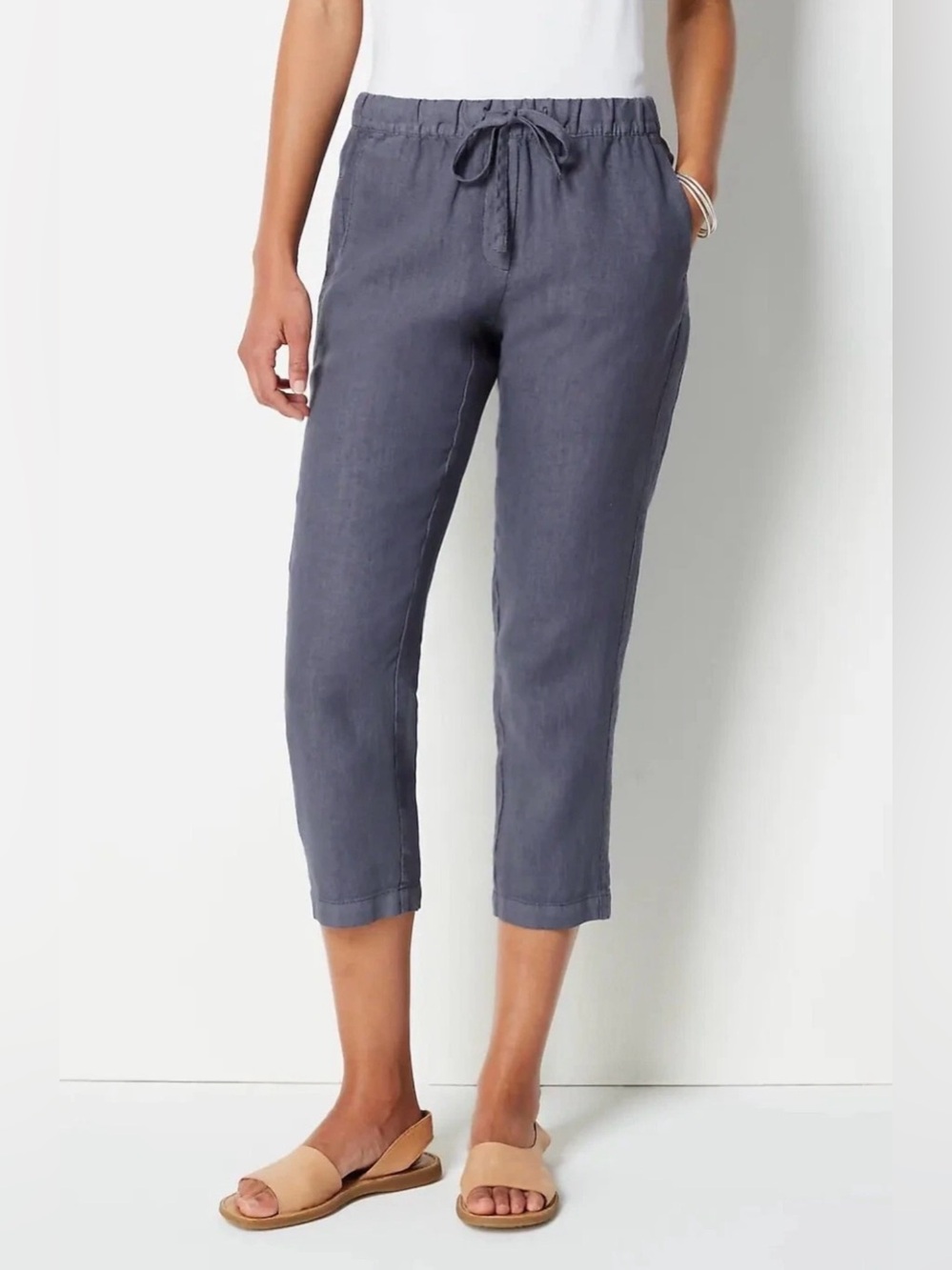 J. Jill Pure Jill Linen Slim-Leg Drawstring Crop Pants Size Small